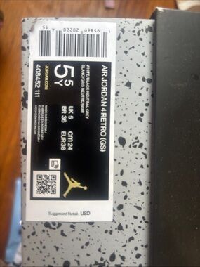 Nike Air Jordan 4 Retro (GS) Box Label - White/Black/Gray